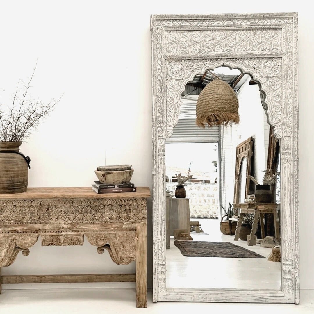 Carved Mirror Whitewash - BHM Home