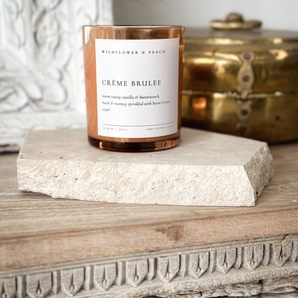 Crème Brulee Candle & Travertine Wedge - BHM HomeCandle