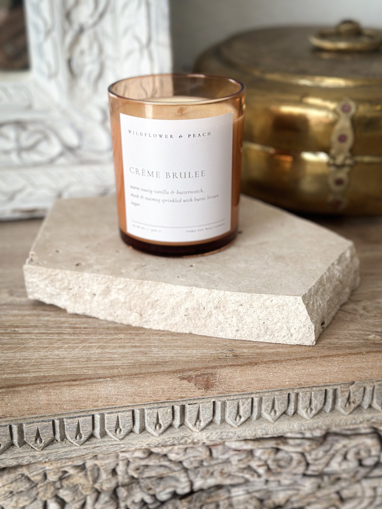 Crème Brulee Candle & Travertine Wedge - BHM HomeCandle