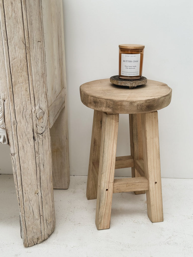 Rustic Round Stool - Bleach - BHM HomeBench and Stools