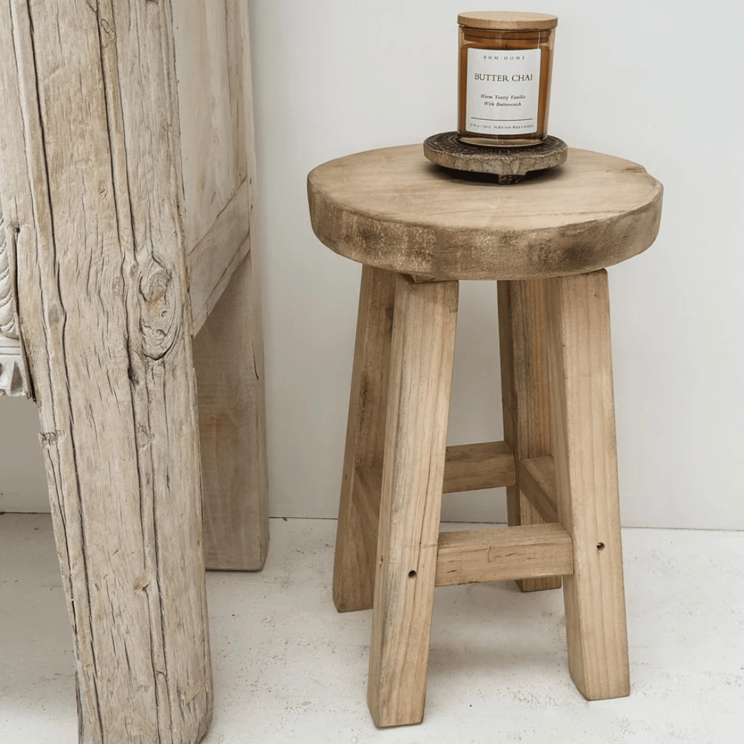 Rustic Round Stool - Bleach - BHM HomeStools and Benches