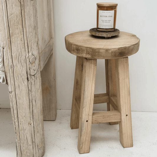 Rustic Round Stool - Bleach - BHM HomeStools and Benches