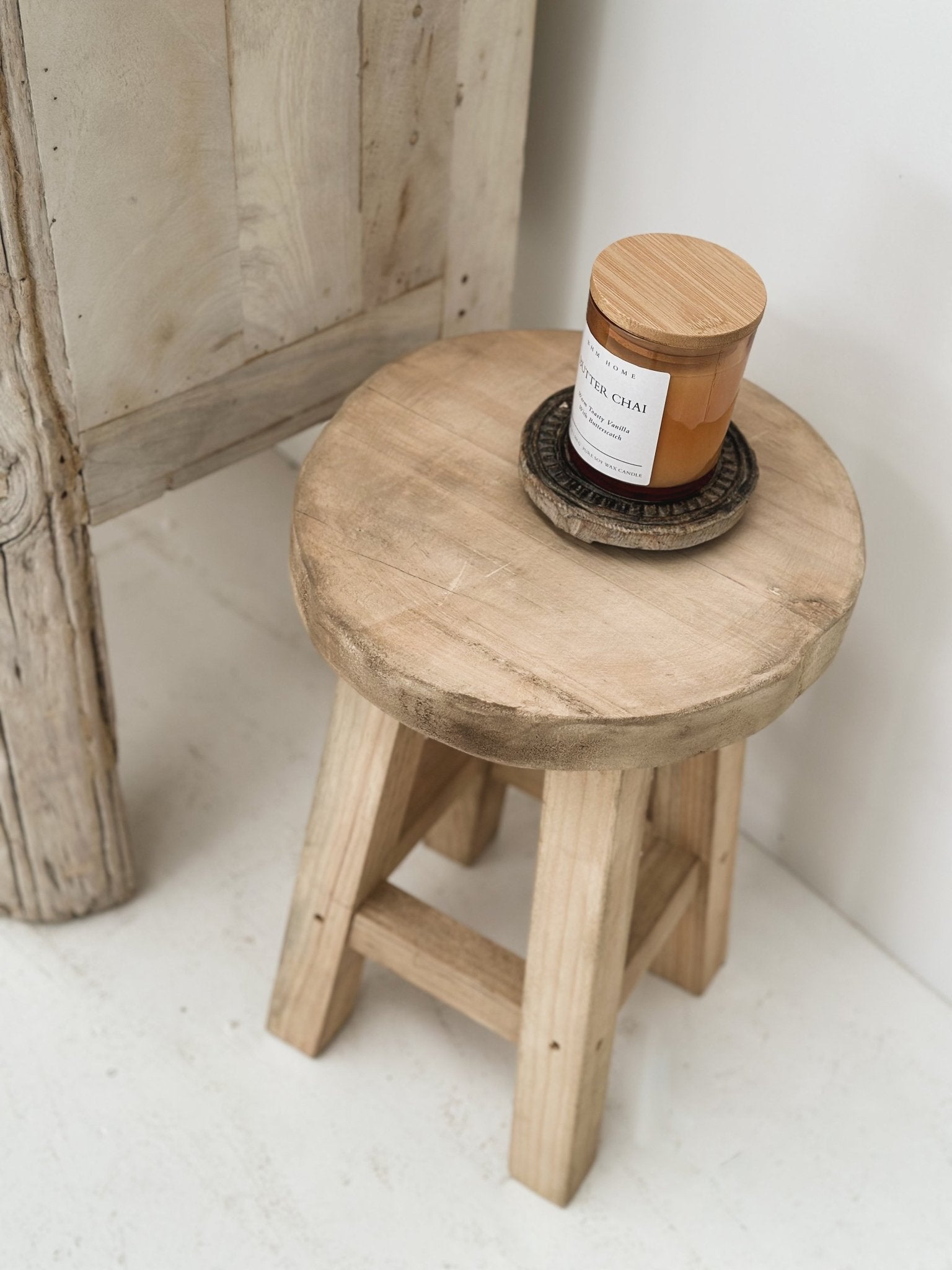 Rustic Round Stool - Bleach - BHM HomeBench and Stools