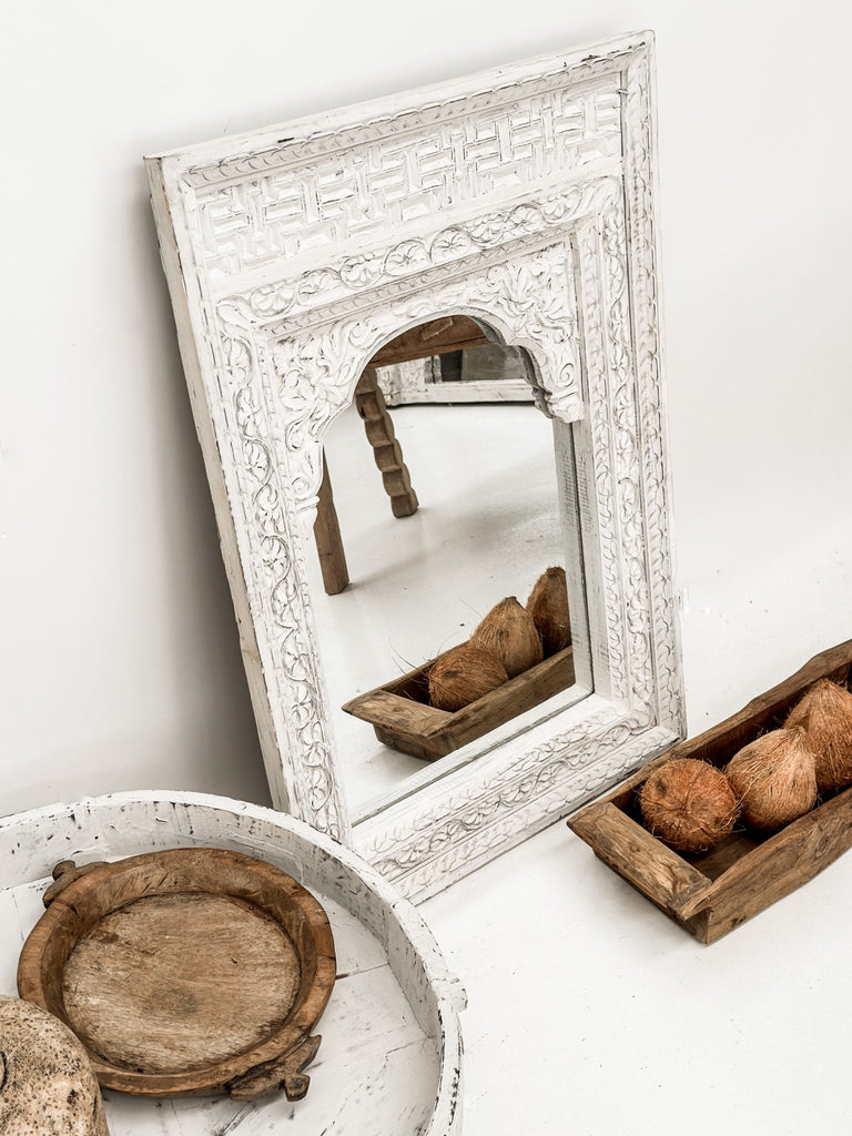 White Carved Mirror - BHM Home