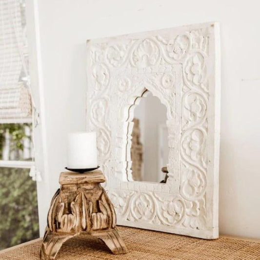 Whitewash Carved Mirror - BHM Home