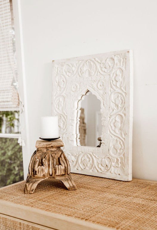 Whitewash Carved Mirror - BHM Home