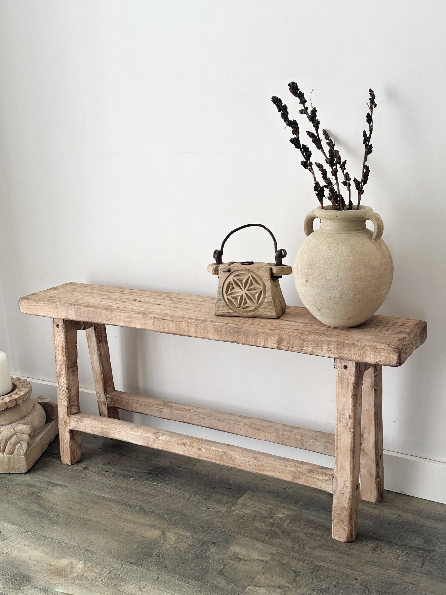 Whitewash Wooden Bench - BHM Home